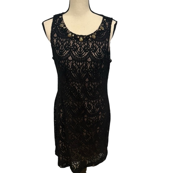 Jessica Howard Dresses & Skirts - Jessica Howard Black Lace Dress Size 14 Beaded Neck